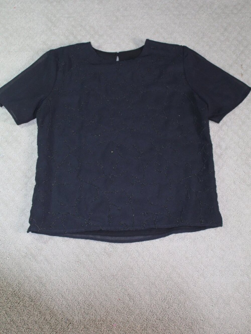 Victoria Morgan Sport Size M Black Beads on Black Lined Polyester SS Blouse